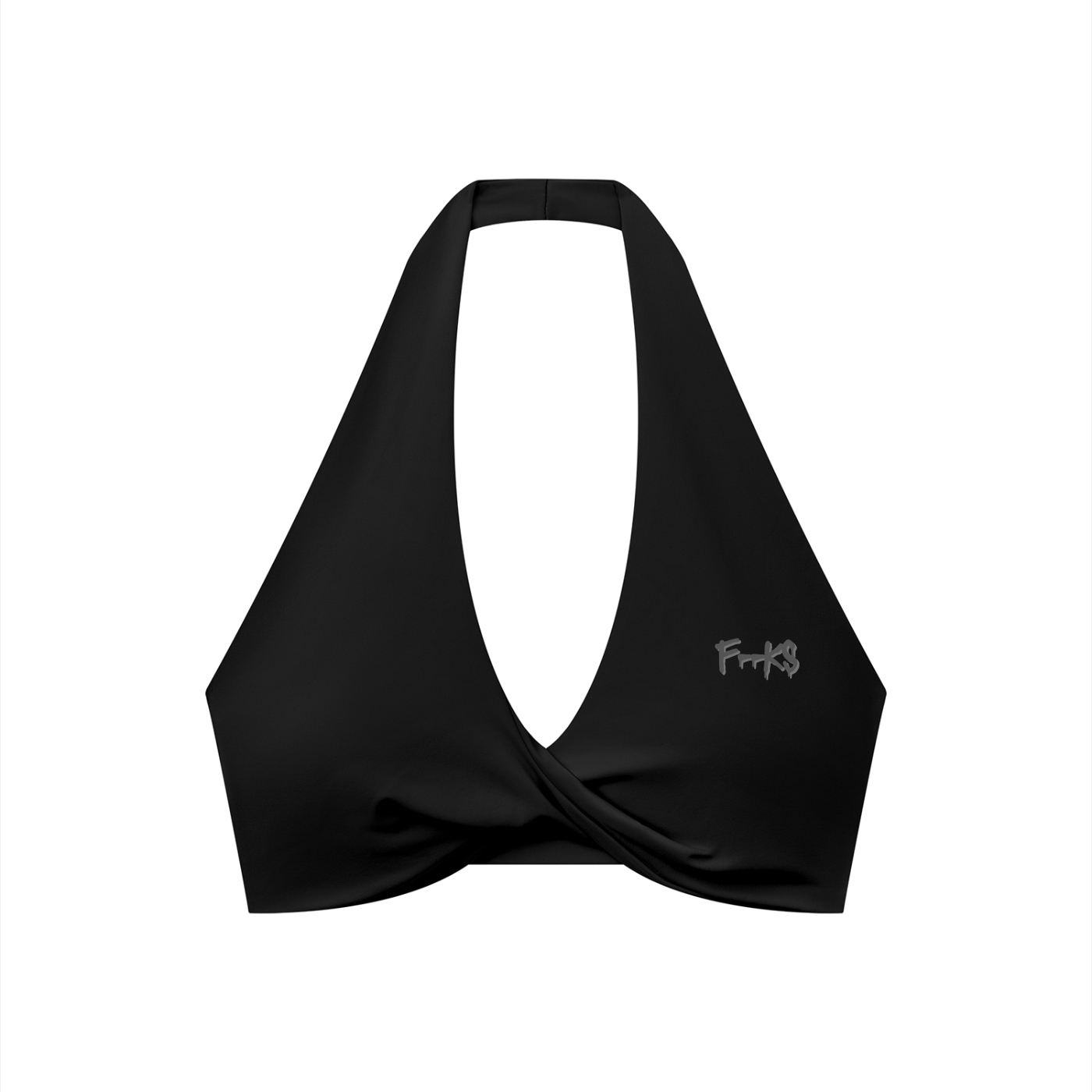 TWISTED HALTER SPORTS BRA - BLACK / WHITE